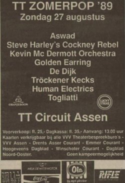 Golden Earring show ad August 27, 1989 Assen - TT circuit 